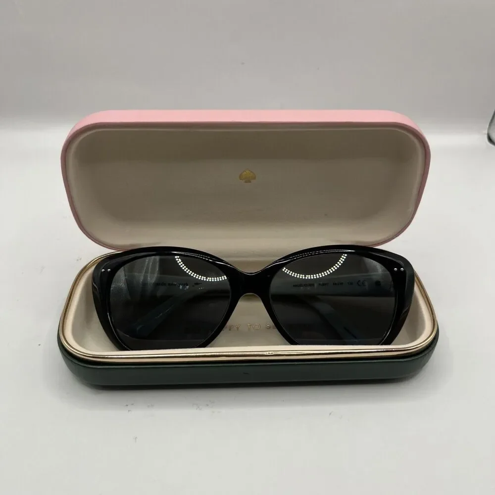 Kate Spade Angelique/S FU8 Y7 Women Black Cream Cat Eye Sunglasses 55 Case